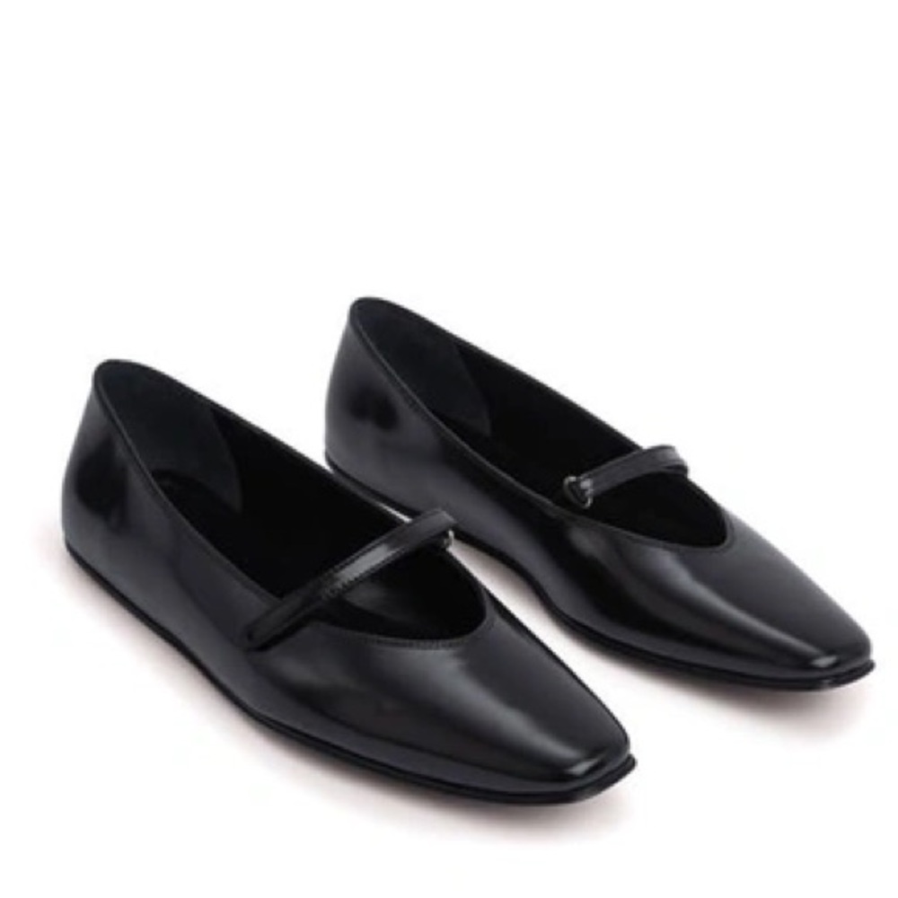 BY FAR Black Patent Mary Jane Flats with Slim Strap